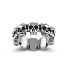 Skull Ring - Antique Silver Multi Skull Ring - The Ring Of Skulls Gothic Skull Ring Collectible, Punk Style Skull Shaped Metal Rings, Gothic Metal Rings With Skull Print, Adjustable Skull Rings With Symbolic Style, Gothic Skull Rings For Collectors, Gothic Skull Collectible Rings, Collectible Skull Rings For Halloween, Collectible Skull Ring For Halloween, Halloween Skull Print Rings