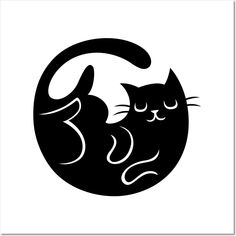 a black and white image of a cat with its eyes closed in the shape of a circle