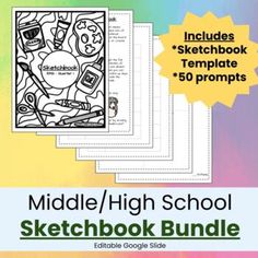 the middle school high school sketchbook bundle includes 5 sheets and an instructional guide to help students