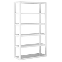 white shelving unit with four shelves on each side