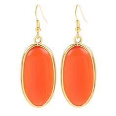 PRICES MAY VARY. Feature: These classic dangle earrings are made of crystal stone slice, edged in shiny gold plating; Every picece is unique. the color may change a litte according to the light Material: Natural transparent orange stone on both sides; Shiny gold Plated Alloy; Hook Closure. Measurements: 5.5 cm/2.16 inch in length; 1.6 cm in width; Light weight: 10.5 g; Occasion: This particular orange stone earrings are packaged in gift box; suitable for everyday, work, celebration, street, date Orange Stone, Orange Earrings, Statement Drop Earrings, Crystal Healing Stones, Gold Fashion, Gold Jewelry Fashion, Opal Gemstone, Stone Earrings, Natural Crystals