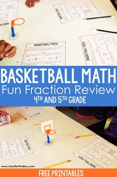 the basketball math fun fraction review game is shown on a table with pencils and markers