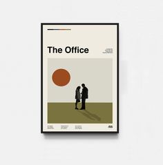 the office movie poster with two people standing in front of an orange sun on a white wall