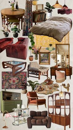 a collage of various furniture and decor items in different colors, sizes and shapes