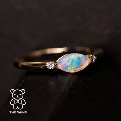 Marquise Solid Opal Diamond Engagement Ring Opal Diamond Engagement Ring, Promise Jewelry, Australian Black Opal, Opal Birthstone, Opal Engagement Ring, Mexican Fire Opal, Yellow Gold Wedding Band, Opal Engagement, Engagement Rings Opal