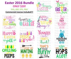 easter svg bundle for cricut, silhouettes and cut files with the words happy