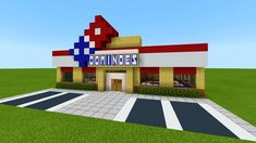 Minecraft Pizza Shop, City Tutorial, Minecraft Restaurant, Dominoes Pizza, Minecraft Modern House Designs