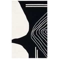 a black and white rug with lines on it