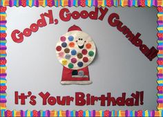 a birthday card with a gumball machine on it