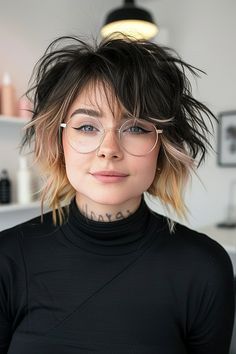 Best Short Shag Haircuts of 2024 Shag Undercut Hair, Asymmetrical Haircut Short, Women Undercut Medium Hair, Short Hair With Dyed Bangs, Balayage Shag Hair Short, Short Hairstyle Women Edgy, Shaggy Hair With Undercut, Haircuts For Growing Out Your Hair, Shag Highlights