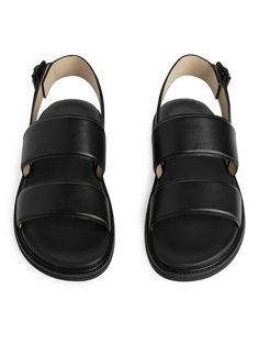 Buckle Leather Sandals - Black - ARKET WW Classic Double Strap Footbed Sandals With Leather Sole, Classic Leather Footbed Sandals For Summer, Classic Leather Sandals With Buckle Closure, Classic Leather Slingback Sandals With Buckle Closure, Double Strap Footbed Sandals With Heel Strap, Classic Sandals With Buckle Closure And Open Heel, Classic Open Heel Sandals With Buckle Closure, Classic Summer Footbed Sandals With Buckle Closure, Classic Open-back Sandals With Buckle Closure