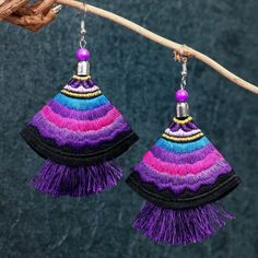 Pair Of Boho Embroidery Tassel Drop Earrings With Purple, Pink, Blue & Black Colors Look For The Blue Pair In My Boutique *This Listing For People Ones Only 3.75" Drop Tags: Tribal Boho Festival E#350 Adjustable Purple Bohemian Tassel Earrings, Bohemian Purple Dangle Tassel Earrings, Purple Bohemian Tassel Earrings For Party, Handmade Bohemian Purple Tassel Earrings, Purple Bohemian Handmade Tassel Earrings, Handmade Purple Bohemian Tassel Earrings, Bohemian Purple Tassel Earrings, Multicolor Embroidered Bohemian Earrings, Purple Dangle Tassel Earrings With Fringe