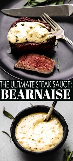 the ultimate steak sauce for beef is served in a cast iron skillet, and it's ready to be eaten