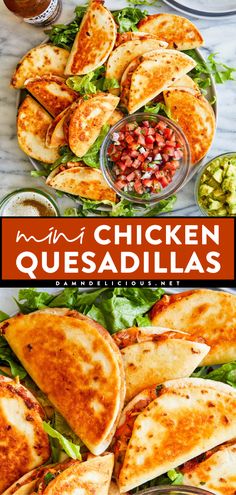 Want more simple appetizer recipes? Learn how to make Mini Chicken Quesadillas! Filled with salsa chicken, refried beans, and cheese, these mini quesadillas are a delicious finger food idea. Enjoy these snack-size quesadillas as an easy chicken dinner, too! Mini Chicken Quesadillas, Mini Quesadillas, Super Bowl Party Food, Bowl Party Food, Leftover Rotisserie Chicken, Superbowl Snacks, Chicken Quesadillas, Superbowl Party Food, Super Bowl Party