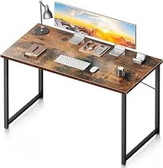 a computer desk with a monitor and keyboard sitting on it's side, in front of a white background