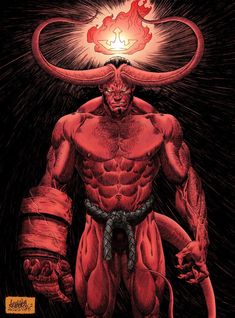 a drawing of a demon with horns on his head