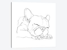 a black and white drawing of a dog laying down on the ground by unknown artist 1 - piece canvas wall art