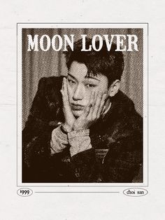 an old photo of a young man with the moon lover on it's back