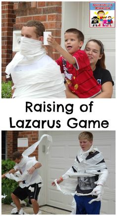 two pictures with the words raising of lazardus game