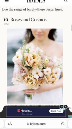 a bride holding a bouquet of flowers on her wedding day, with the text bridals love the range of baby - there pastel