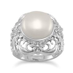 Ornate Cultured Freshwater Pearl Ring Ornate Ring, Freshwater Pearl Ring, June Birthstone Jewelry, Freshwater Cultured Pearls, Timeless Jewelry, June Birth Stone, The Band, Silver Stars, Pearl Ring