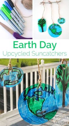 earth day crafts for kids that are upcycled sun catchers and tree ornaments