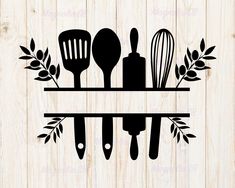 kitchen utensils on shelf with olive branch svg cut file