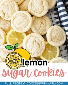 lemon sugar cookies on a cooling rack with text overlay