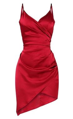 Sexy Red Formal Graduation Homecoming Dress Satin Wrap Dress Short, Satin Wrap Dress, Wrap Dress Short, Chique Outfits, Aesthetic Red, Satin Short, Red Dress Short, Red Prom, Short Homecoming Dress