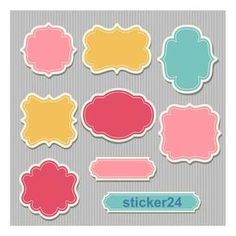 a set of paper stickers with different shapes and colors on the grey background illustration