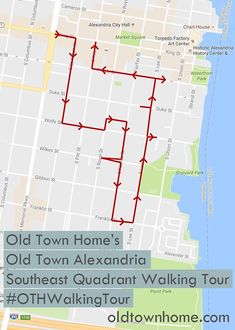 the old town alexandria walking tour map with red arrows pointing to different locations on it