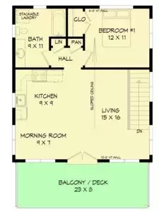 the floor plan for a two story house with an upstairs bedroom and living room area