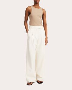 By Malene Birger Cymbaria High-Waisted Trousers | OLIVELA Animal Fur, Leg Belt, Malene Birger, By Malene Birger, High Waisted Trousers, Cotton Pants, Soft White, Stretch Cotton, High Rise