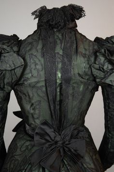 Green Victorian Dress, 1889 Evening Dress, Leno Weave, Black 1860s Dress, 1890s Black Dress, 1910 Black Dress, 1890s Worth Gown, Silk Overlay, University Of New Hampshire