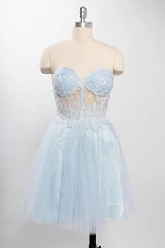 Embroidered short strapless sweetheart corset dress Sweetheart Corset, Embroidered Shorts, Corset Dress, Homecoming Dresses, Homecoming, Light Blue, Dresses