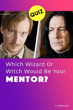 two men with different facial expressions and the words quiz which wizard or witch would be your mentor?