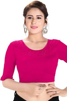 Product Features: Blouse Color: PINK Blouse Fabric: Cotton Lycra Blend Blouse Work: Solid Blouse Closure: Stretchable Blouse Type: Non-Padded Blouse Sleeves Type: Elbow Sleeves Blouse Neck Type: Round Neck Product type: Saree Blouse Occasion: Partywear Disclaimer: There will be slight difference in digital to actual image Stretchable Blouse, Blouse Neck, Readymade Blouse, Elbow Sleeve, Crop Top Blouse, Blouse Fabric, Red Blouses, Pink Blouse, Cotton Blouses