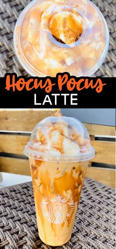 there are two pictures with different types of food in them and the words hocus pocus latte above it