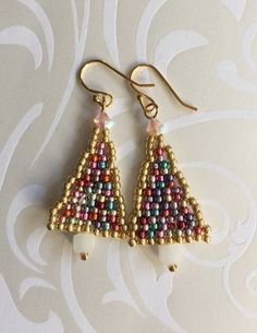 Small Gold Trimmed Multicolored Christmas Tree Seed Bead Dangle Earrings Beadwork Holiday Earrings C Handmade Multicolor Christmas Earrings, Multicolor Holiday Dangle Earrings, Multicolor Dangle Earrings For Holiday, Handmade Multicolor Earrings For Holiday, Handmade Multicolor Holiday Earrings, Gold Beaded Earrings For Christmas Party, Holiday Multicolor Handmade Earrings, Gold Beaded Christmas Earrings, Christmas Gold Beaded Earrings