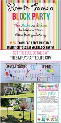 a flyer for a block party with pictures and text on it, including an image of a