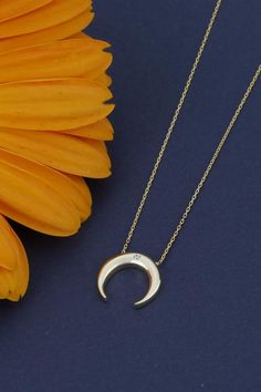 10k 14k 18k Solid Gold Diamond Crescent Moon Necklace, Minimalist Upside Down Moon Necklace, Half Moon Necklace for Women Best Birthday Gift  FEATURES• Solid Gold (real gold, not gold plated or gold filled material)• Gold Karat: 10K (417) - 14K (585) - 18K (750) (optional)• Pendant Height: 0.55 Inches (1.39 cm)• Pendant Width: 0.58 Inches (1.48 cm)• Available Gold Color: Yellow gold, rose gold and white gold (optional)• Diamond weight: 0.015 ct• Diamond color: G-H Color• Diamond clarity: SIWhole 14k Gold Crescent Necklace For Anniversary, Dainty Half Moon Necklace In 14k Gold, Minimalist Yellow Gold Half Moon Jewelry, Minimalist Half Moon Yellow Gold Necklace, Fine Jewelry Moon Phase Necklace In 14k Gold, 14k Gold Moon Phase Necklace, Fine Jewelry 14k Gold Moon Phase Necklace, Dainty Crescent White Gold Necklace, 14k White Gold Moon Phase Necklace