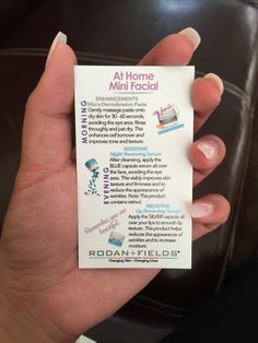 Adorable Mini Facial - Instruction Cards for your business venture! Pair them with your mini facial kit! Includes instructions for ENHANCEMENT Roden And Fields, Business Launch Party, Microdermabrasion Paste, Field Marketing, Rodan And Fields Consultant, Facial Kit, Mini Facial, Facial Spa, Love Your Skin