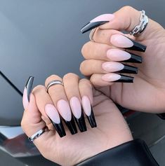 black deep u tip Coffin nails long, Long acrylic nails, French tip nails Fake Nails Long, Manikur Kuku, Black Acrylic Nails, Manicure Tips, French Tip Acrylic Nails, Coffin Nails Long, Ballerina Nails, Nagel Inspo, Acrylic Nails Coffin