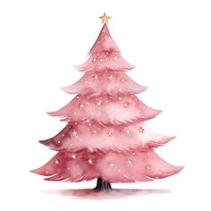 a pink christmas tree with gold stars on it's top and the bottom part of its