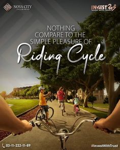 two people riding bikes down a street with the words, nothing compares the simple pleasure of riding cycle