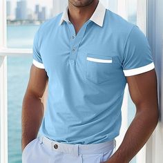 Season:Spring  Summer; Fabric:Polyester; Sleeve Length:Short Sleeve; Look After Me:Washable,Wet and Dry Cleaning; Gender:Men's; Style:Basic,Modern,Comfortable; Elasticity:Micro-elastic; Tops Type:Golf Shirt,Pique Polo Shirt; Occasion:Sports,Work,Casual,Holiday; Fit Type:Regular Fit; Pattern:Color Block; Design:Patchwork,Buttons,Pocket; Neckline:Lapel,Ribbed Polo Collar,Classic; Listing Date:05/07/2024; Bust:null; Length:null; Shoulder Width:null; Sleeve:null Fitted Polo Shirt With Pockets, Summer Polo Shirt With Collar And Pockets, Solid Color Casual Collar Polo Shirt With Button Closure, Solid Color Summer Polo Shirt With Pockets, Summer Solid Polo Shirt With Pockets, Fitted Polo Shirt With Pockets For Summer, Fitted Summer Polo Shirt With Pockets, Fitted Short Sleeve Polo Shirt With Pockets, Summer Shirt With Contrast Collar And Short Sleeves