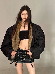 SIZE coat length bra circumference sleeve length S 64 152 74 M 65 156 75 L 66 160 76 Introducing the "Katana Solid Color Black Puffer Jacket," the perfect blend of style and warmth for Winter 2023. This cute long sleeve jacket is ideal for fall, winter, and spring, featuring a women's brown fur underlined interior for added comfort and elegance. Available in sizes S, M, and L, it offers a liberal fit that suits various body types. Designed with a street style aesthetic, this thickened puffer jac Black Fur Coat For Winter Streetwear, Black Long Sleeve Fur Coat With Pockets, Cropped Jacket With Faux Fur Trim For Winter, Edgy Long Sleeve Outerwear With Pockets, Black Long Coat For Streetwear, Long Sleeve Winter Fur Coat For Streetwear, Winter Streetwear Fur Coat With Long Sleeves, Winter Streetwear Fur Coat, Punk Long Sleeve Outerwear With Pockets