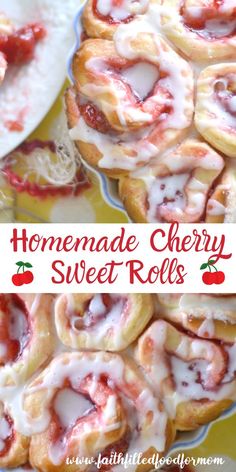 homemade cherry sweet rolls with icing on top