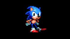 sonic the hedgehog in pixel art style, with black background and red shoes on