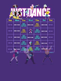 the poster for just dance, which features dancers in various poses and numbers on it